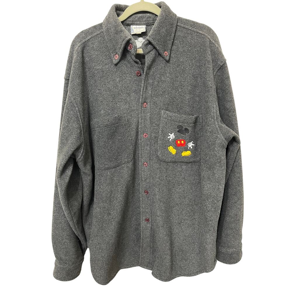Disneyland Paris Fleece Men Mickey Mouse Button Sz XL Shirt Shacket Cozy‎ Soft